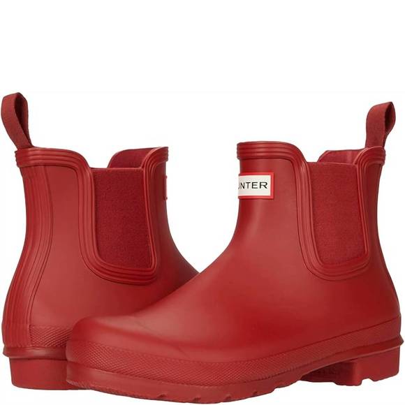 NEW HUNTER women's original chelsea rain boot in military red - Picture 1 of 4